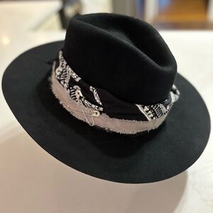 Black Fedora Hat with Bandana Accent